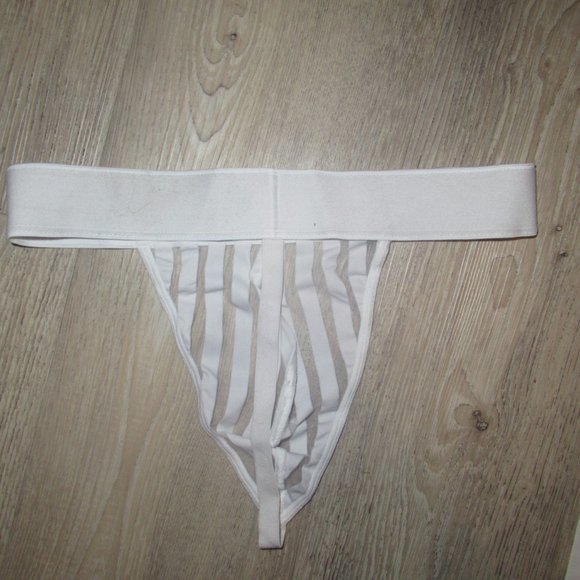 New Eros Veneziani Made in Italy Vertical Line Tulle Stripe Thong Size M - Picture 2 of 3